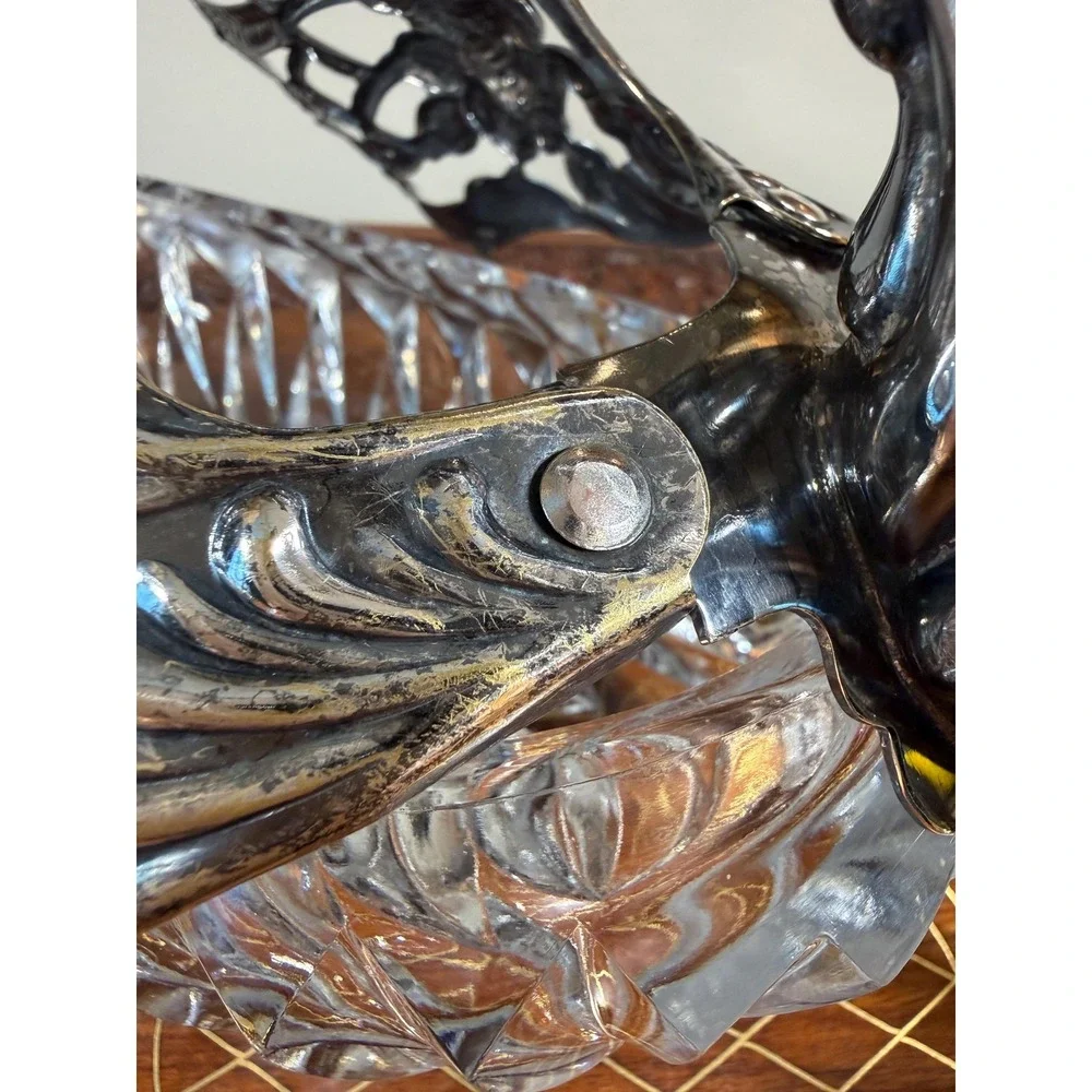 Vintage 3-Piece Crystal Swan Set Centerpiece Bowl with 2 Salt Cellars
